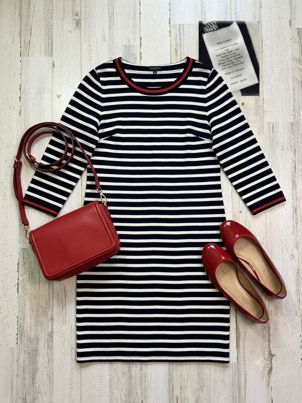 Talbots Navy & White Striped Cotton Knit Shift Dress Size L
